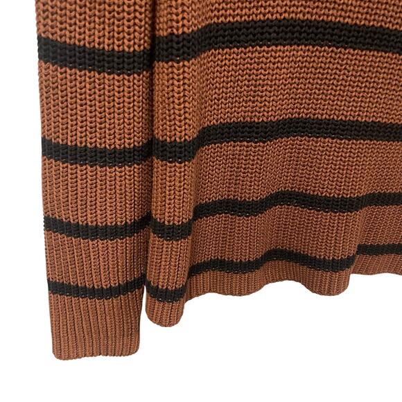 Evereve Brown Black Striped Mock Neck Pure Cotton Knit Sweater Womens Small - Picture 2 of 5